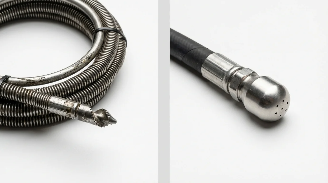 Drain snake cable and hydro jetting nozzle used for drain cleaning in Hawley, PA