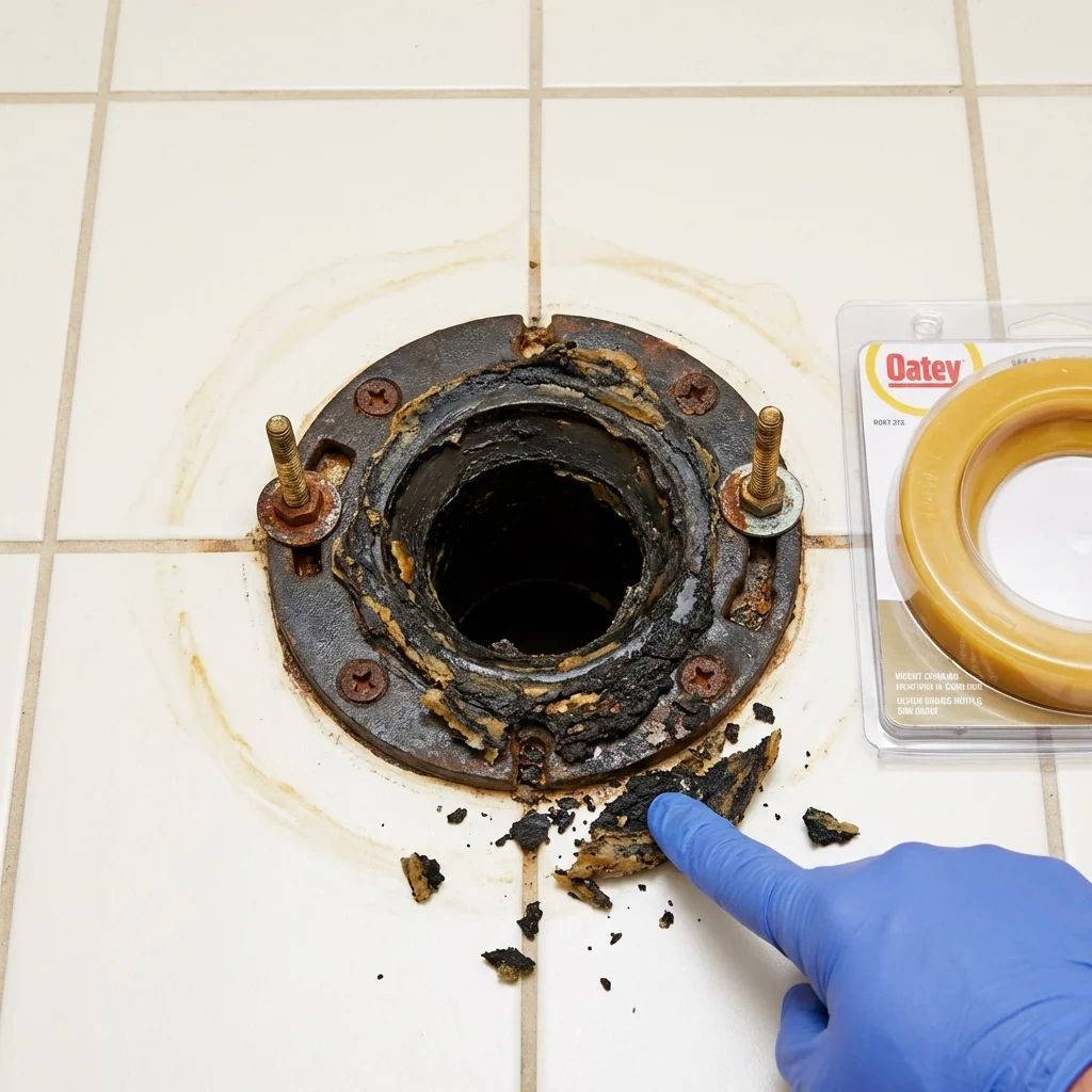 Failed wax ring showing water seepage at the base of a toilet in a Hawley, PA home
